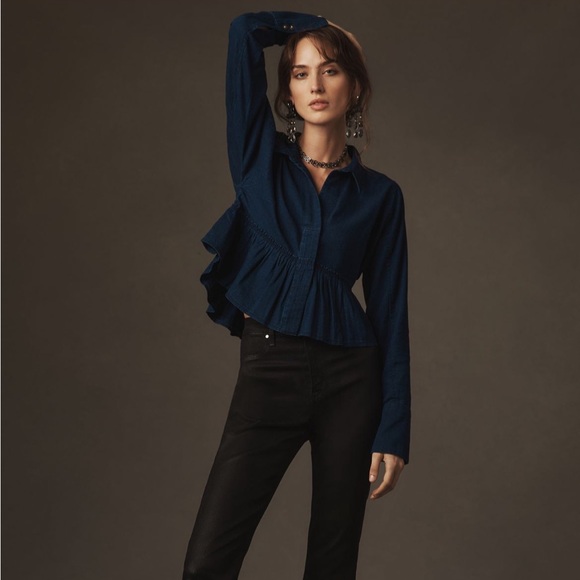 Pilcro Tops - Pilcro Reworked Babydoll Blouse Chambray Jacket Lightweight Feminine